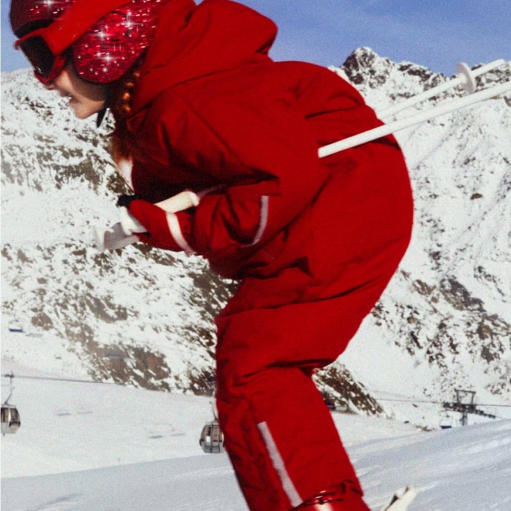 Zara water repellent red ski suit